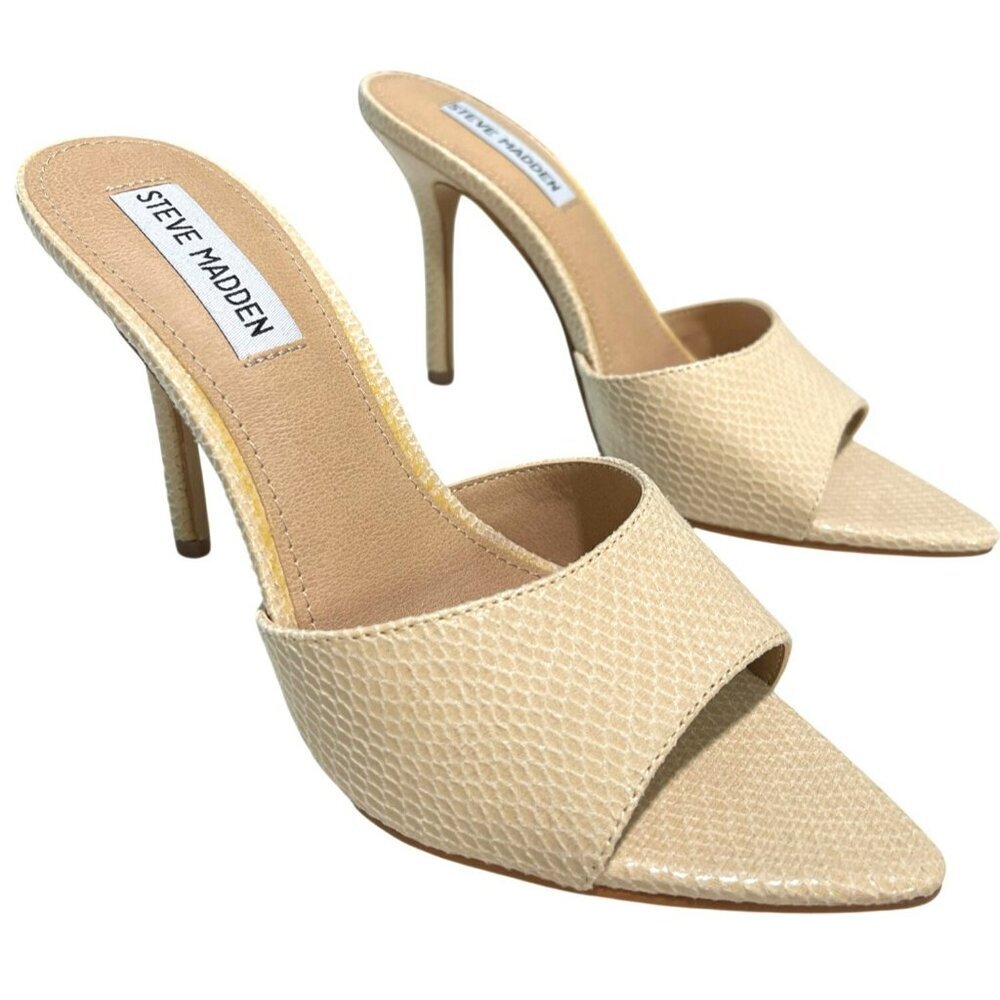 Steve Madden Snake Embossed Cream Heel Size 7.5 Pointed Toe Slip-On Shoe NWB